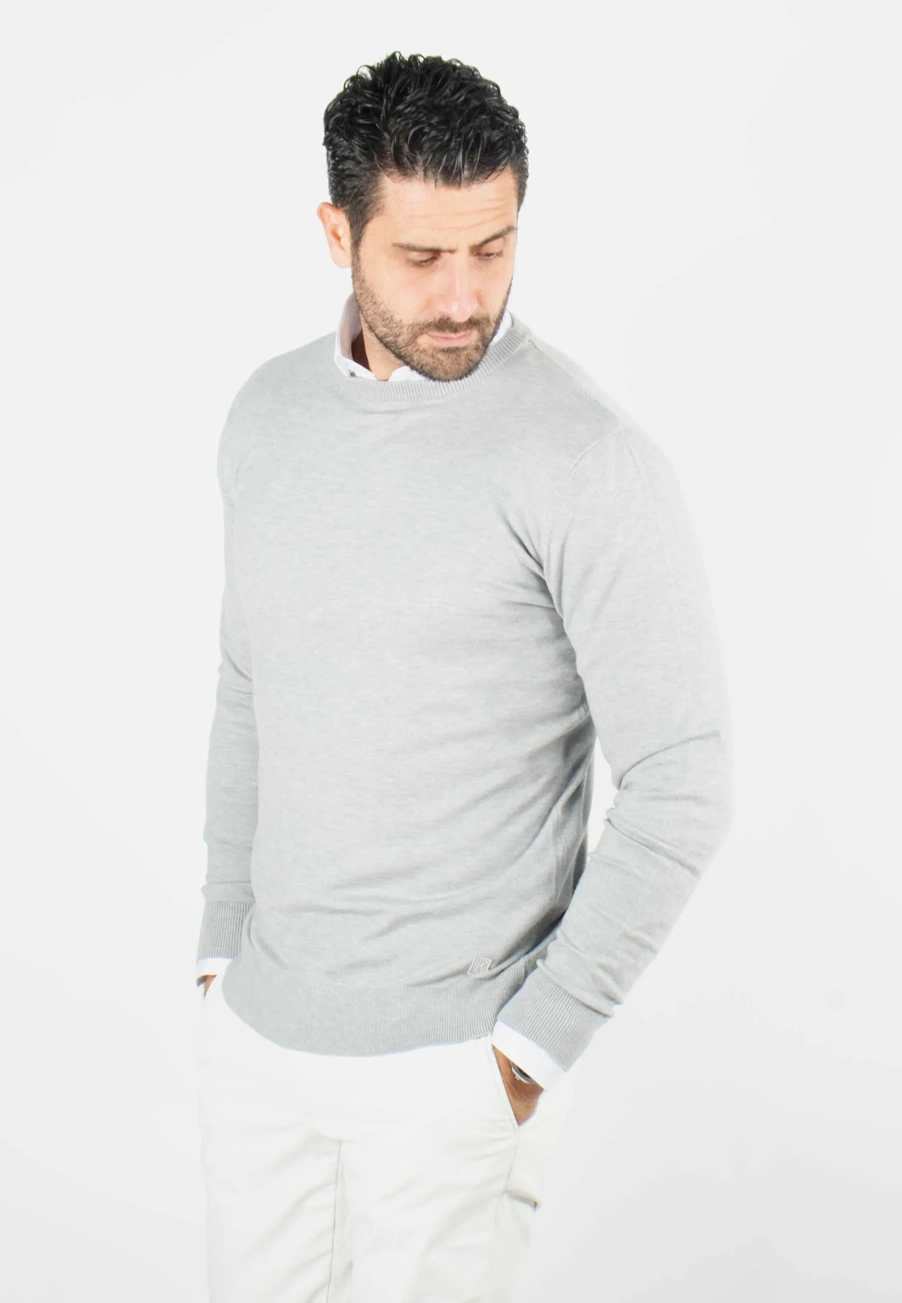 Pull homme col rond gris - Touché cachemire
