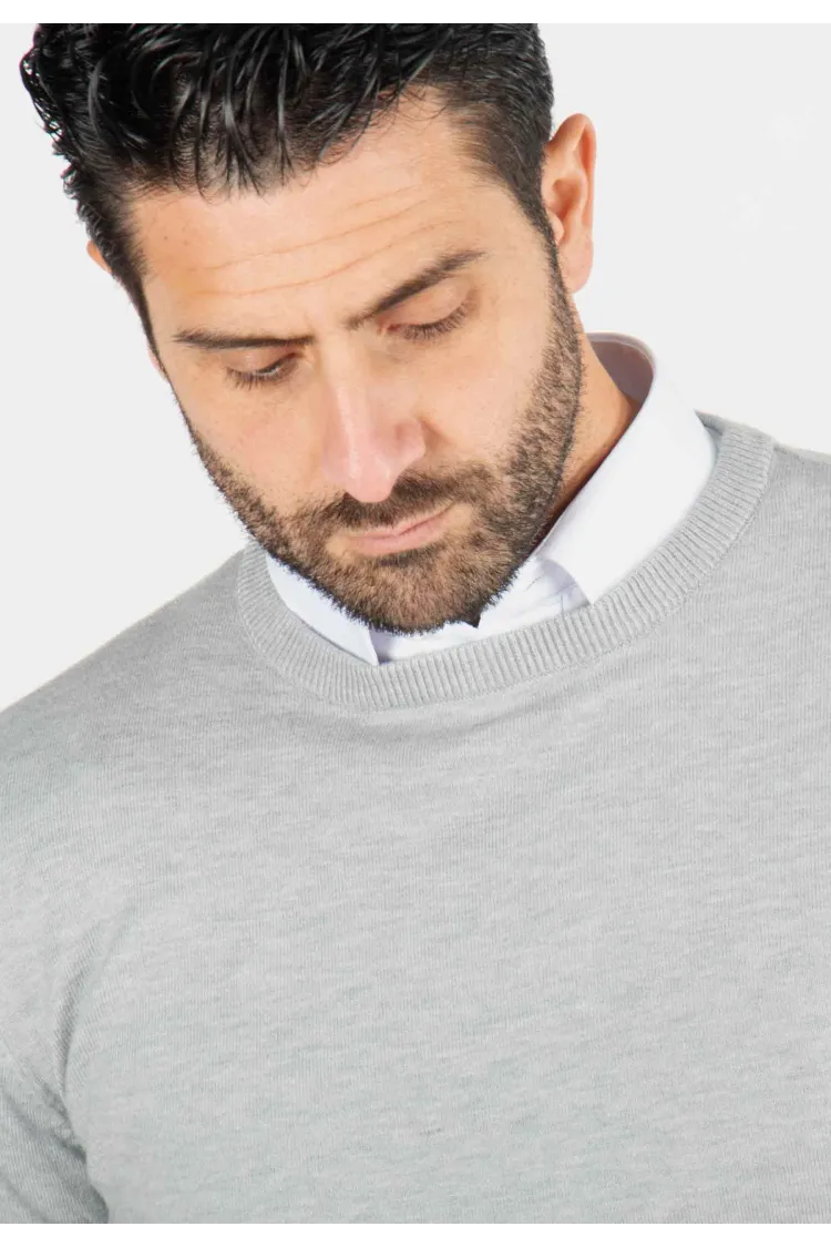 Pull homme col rond gris - Touché cachemire