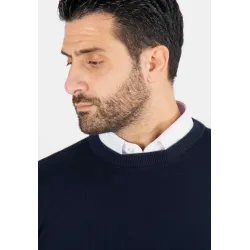 Pull homme col rond navy - Touché cachemire