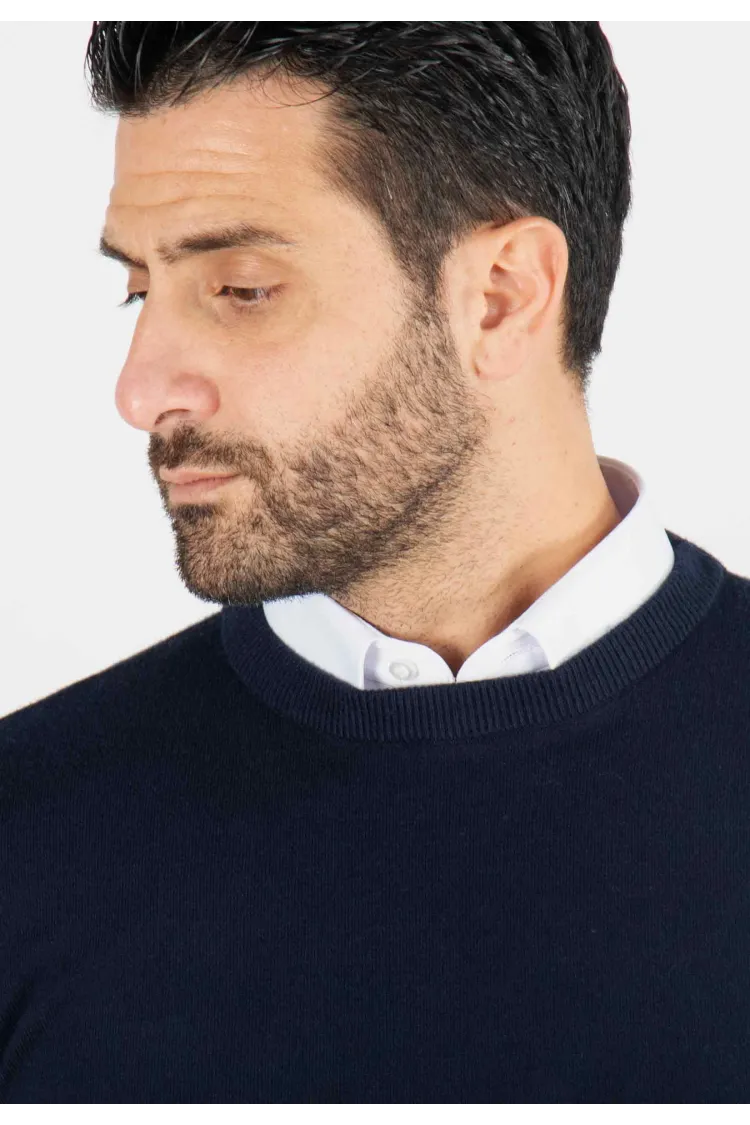Pull homme col rond navy - Touché cachemire