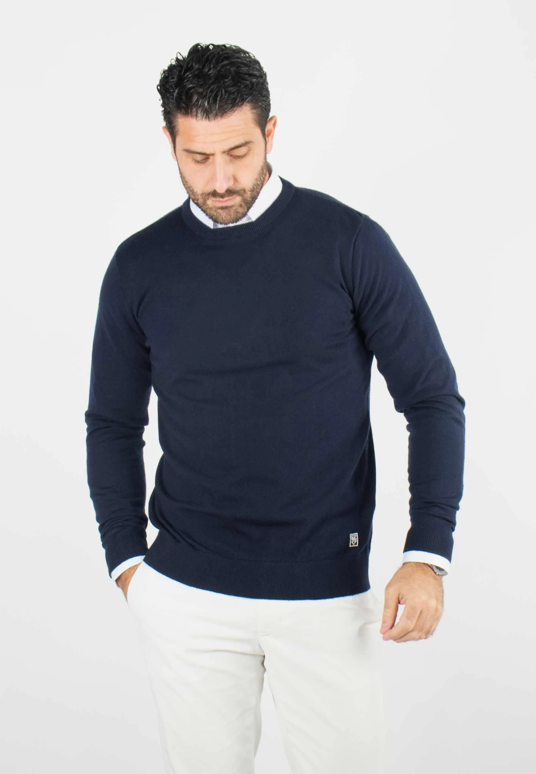 Pull homme col rond navy - Touché cachemire