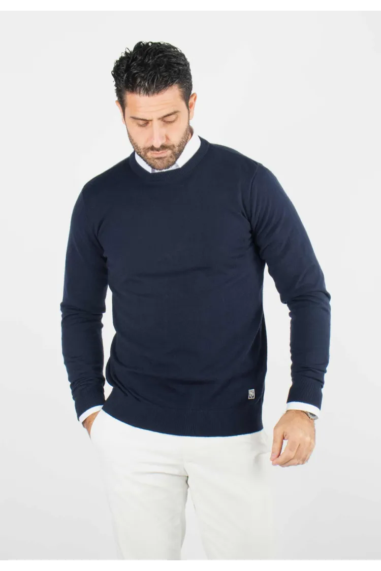 Pull homme col rond navy - Touché cachemire
