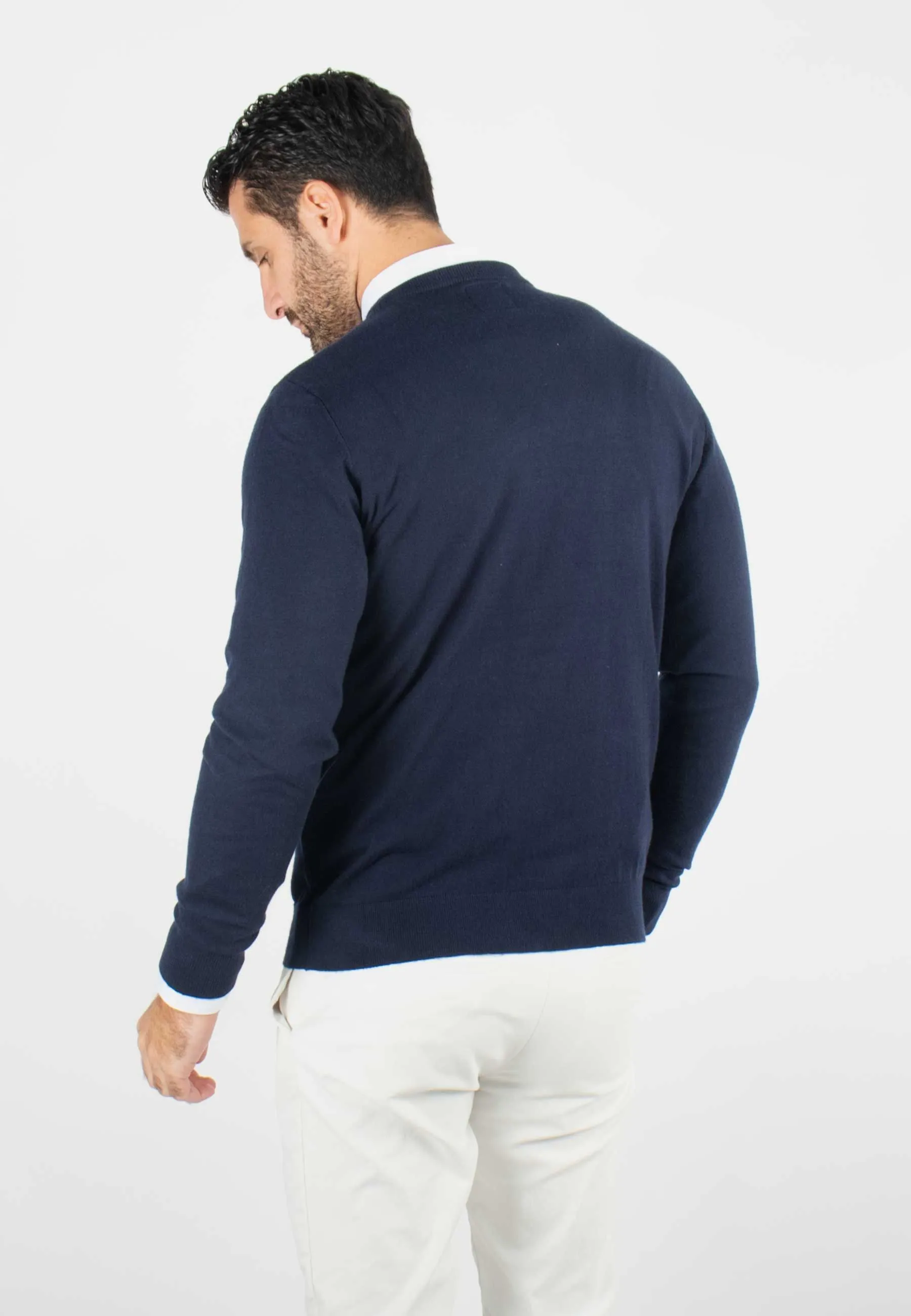 Pull homme col rond navy - Touché cachemire