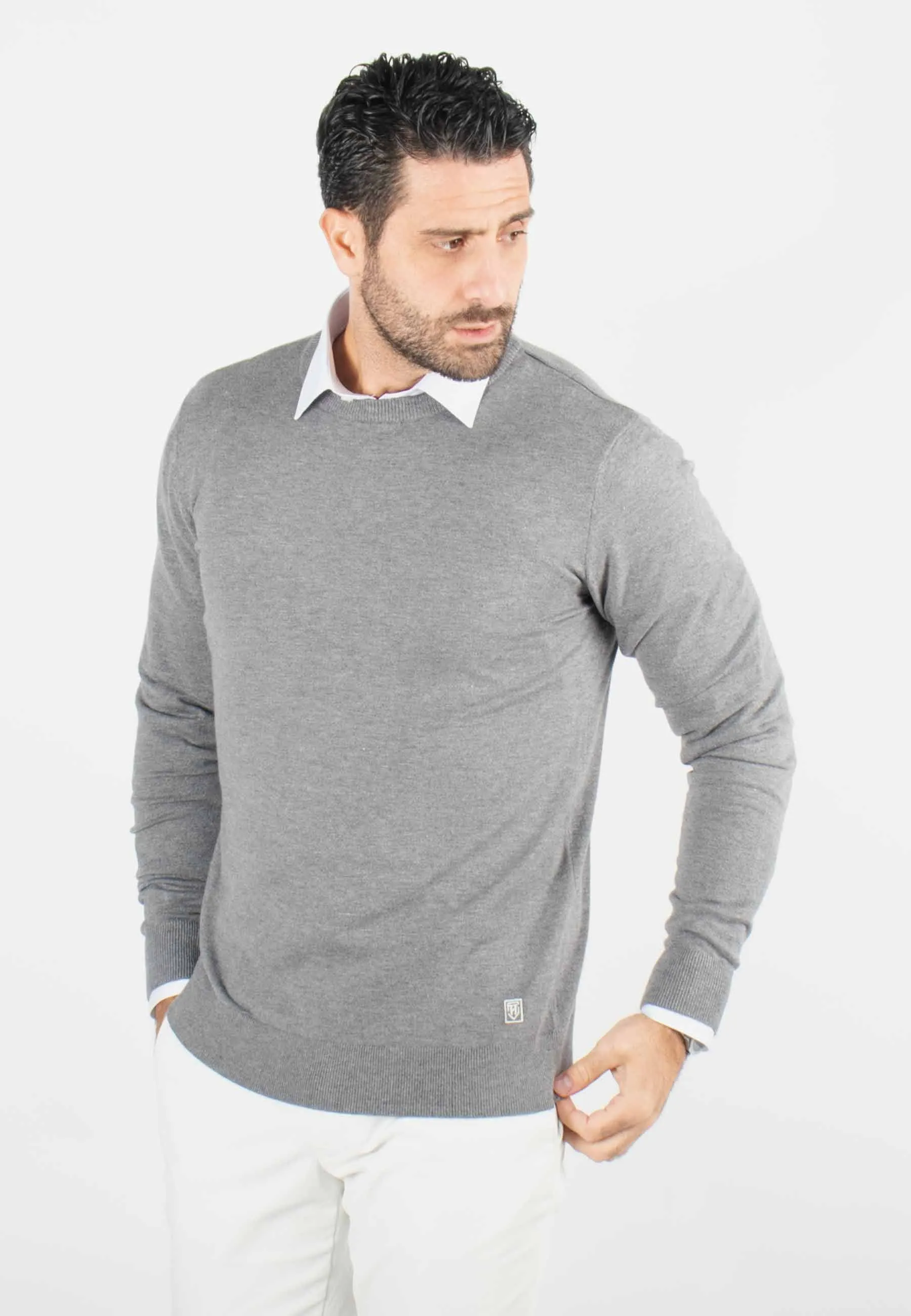 Pull homme col rond anthracite - Touché cachemire