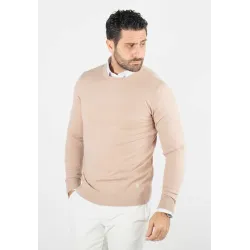 Pull homme col rond beige - Touché cachemire
