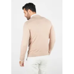 Pull homme col rond beige - Touché cachemire