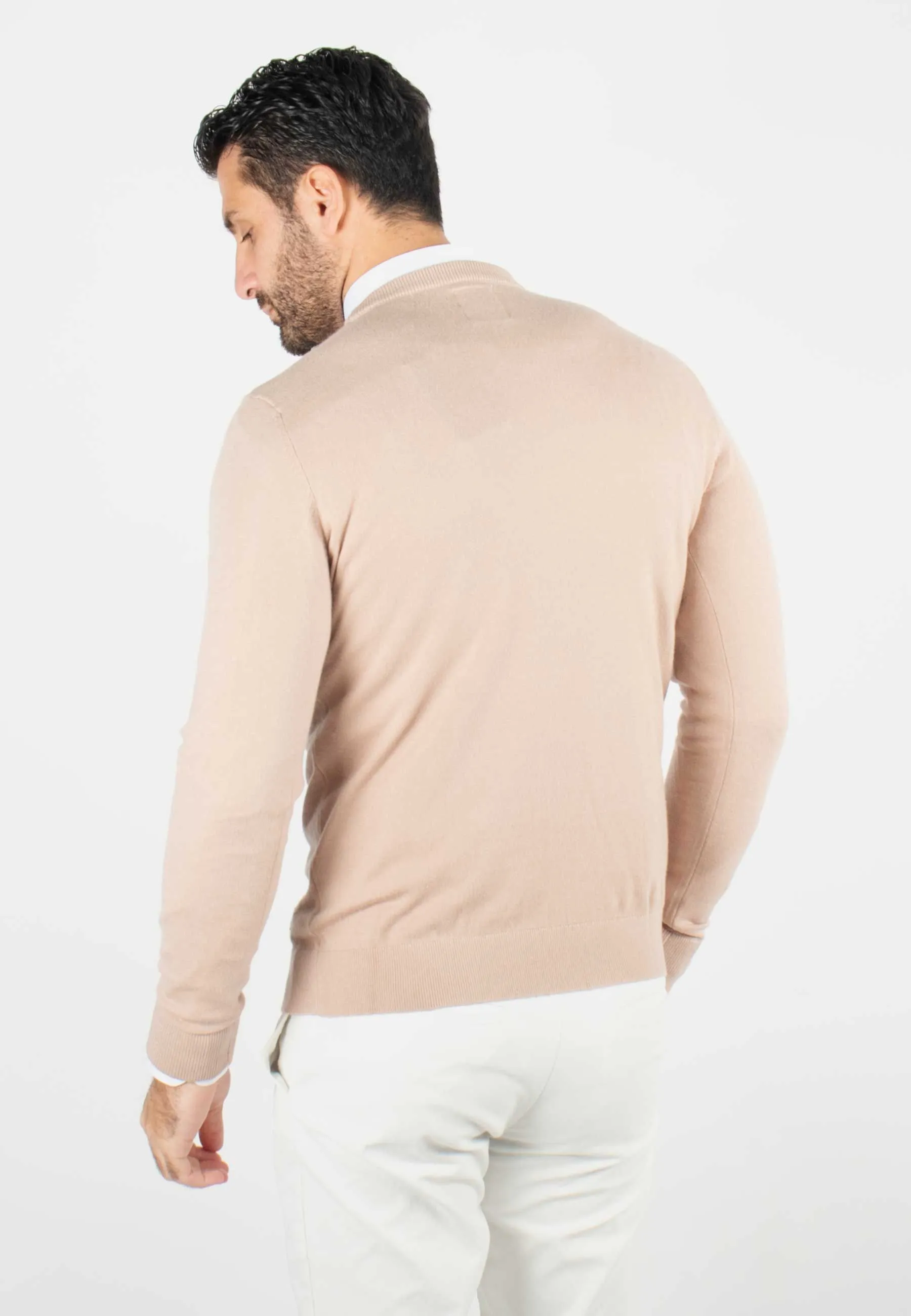 Pull homme col rond beige - Touché cachemire