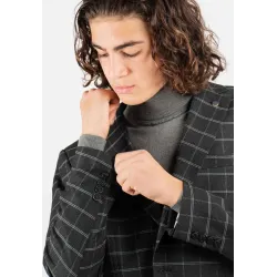 Veste de costume anthracite à carreaux avec poches latérales, style élégant et intemporel