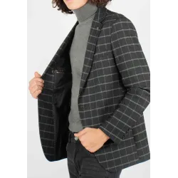Veste de costume anthracite à carreaux avec poches latérales, style élégant et intemporel