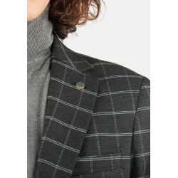 Veste de costume anthracite à carreaux avec poches latérales, style élégant et intemporel