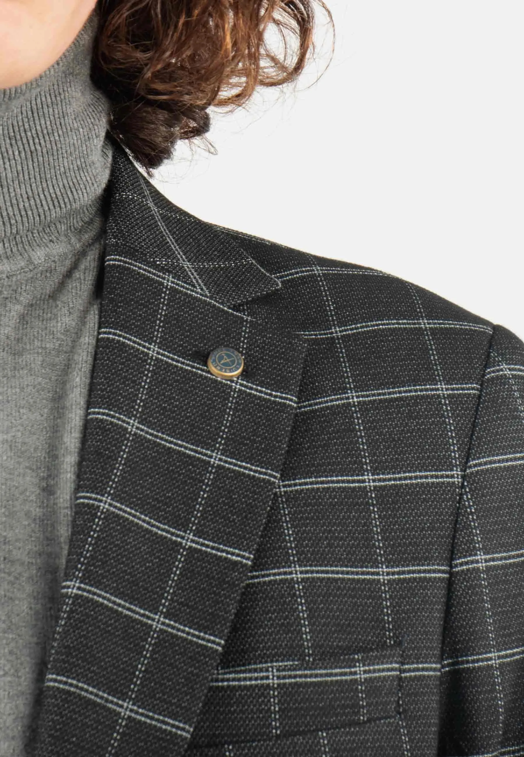 Veste de costume anthracite à carreaux avec poches latérales, style élégant et intemporel