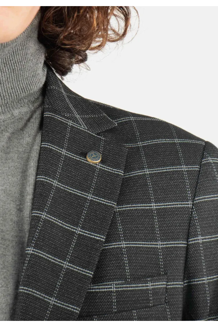 Veste de costume anthracite à carreaux avec poches latérales, style élégant et intemporel