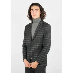 Veste de costume anthracite à carreaux avec poches latérales, style élégant et intemporel