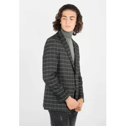 Veste de costume anthracite à carreaux avec poches latérales, style élégant et intemporel