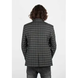 Veste de costume anthracite à carreaux avec poches latérales, style élégant et intemporel