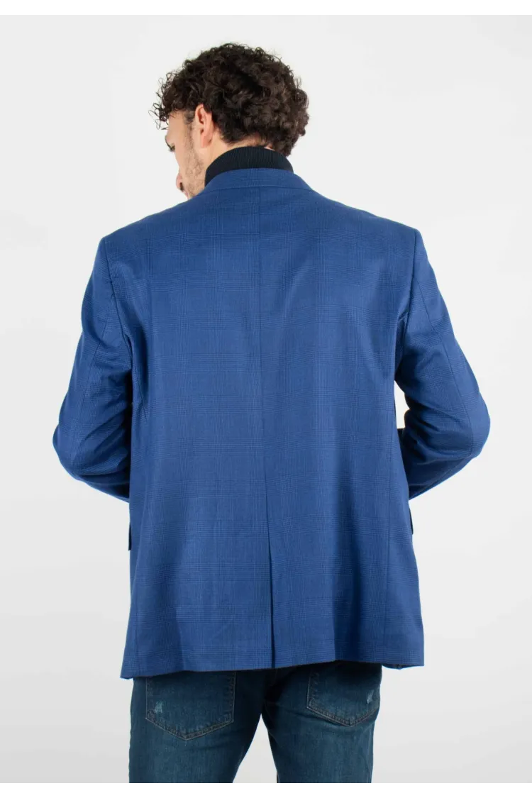 Veste de costume bleu royal à carreaux blancs discrets, chic et moderne