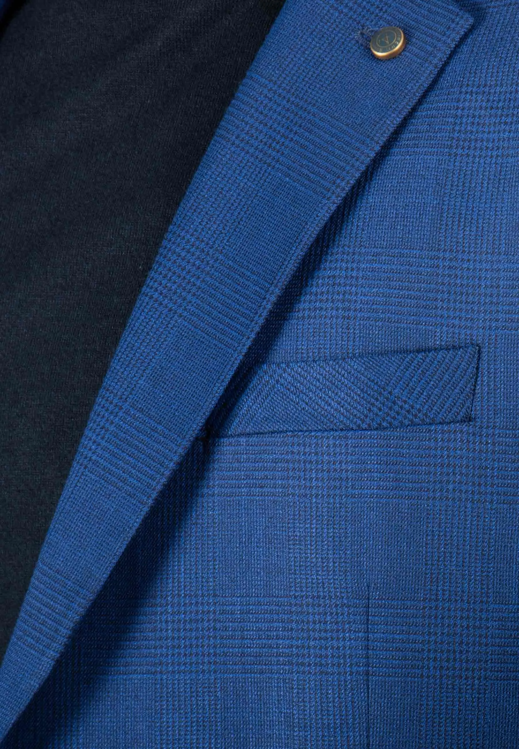Veste de costume bleu royal à carreaux blancs discrets, chic et moderne
