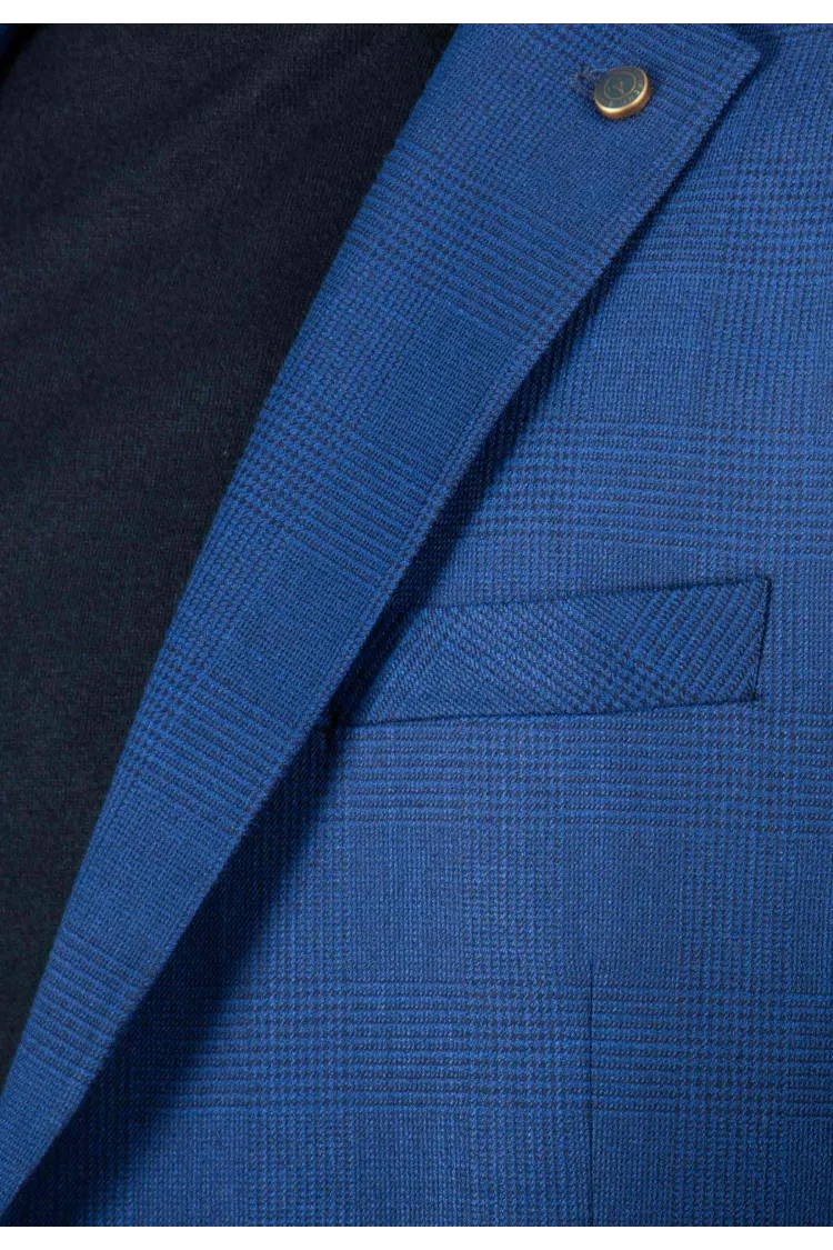 Veste de costume bleu royal à carreaux blancs discrets, chic et moderne