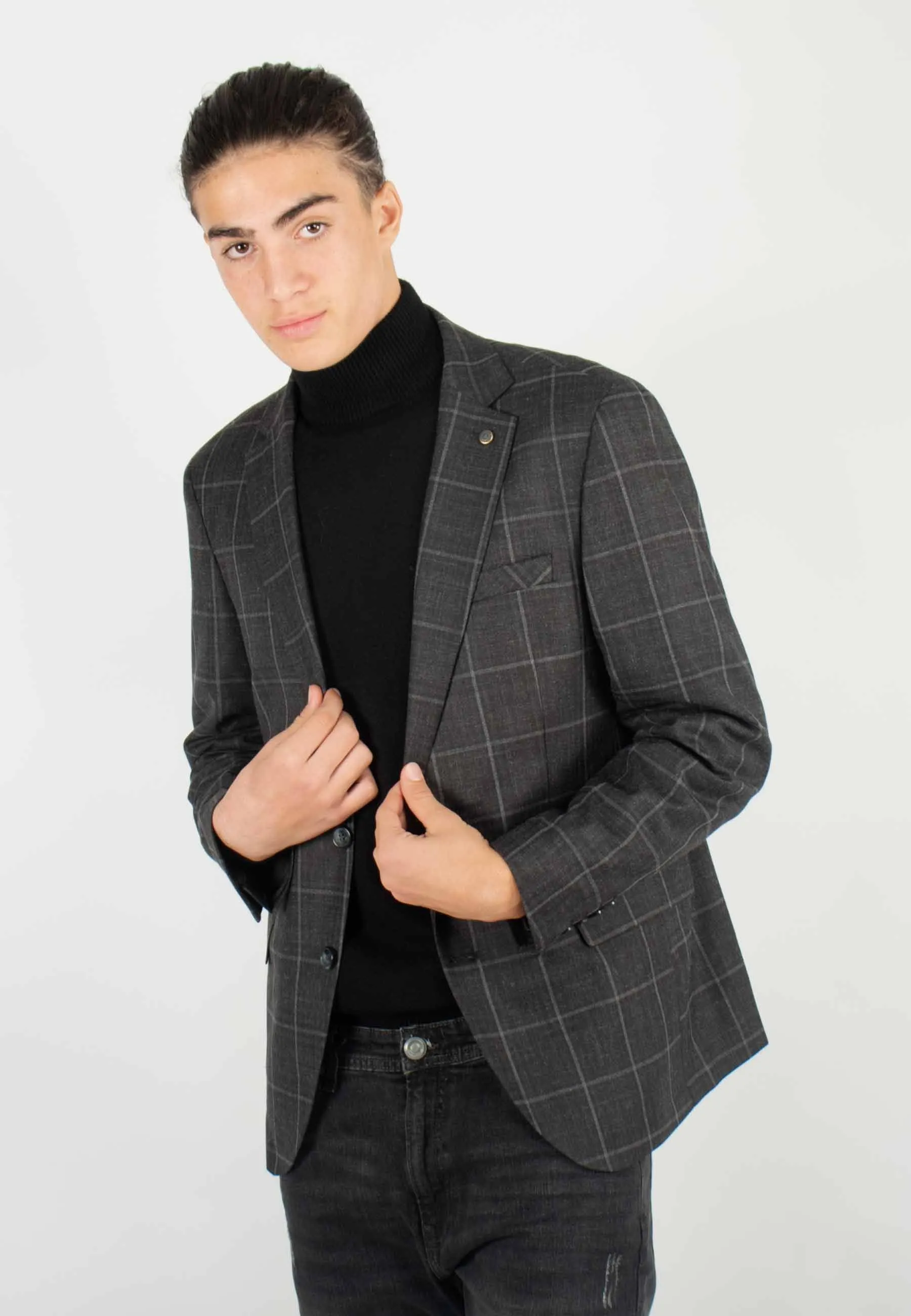 Veste de costume Homme à carreaux gris foncé