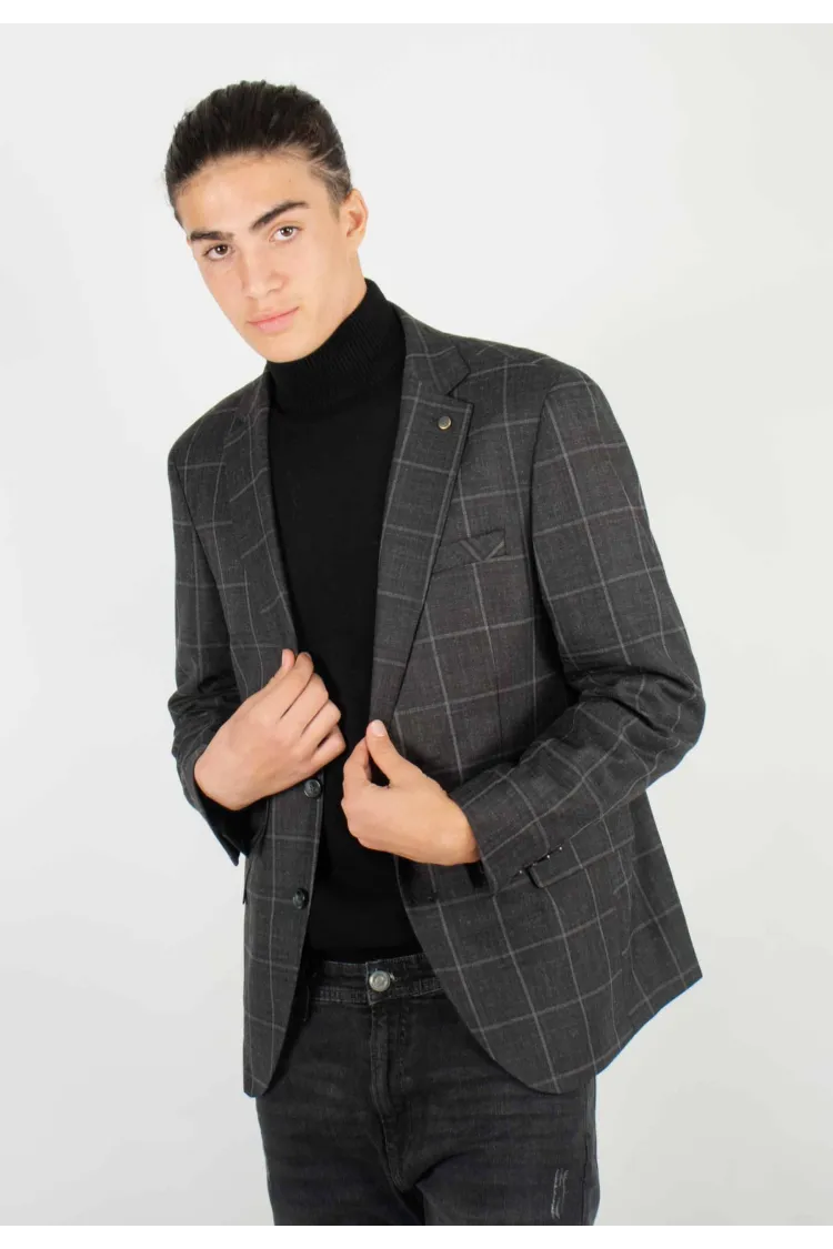 Veste de costume Homme à carreaux gris foncé