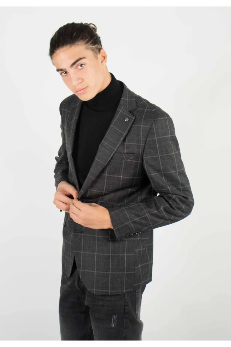 Veste de costume Homme à carreaux gris foncé