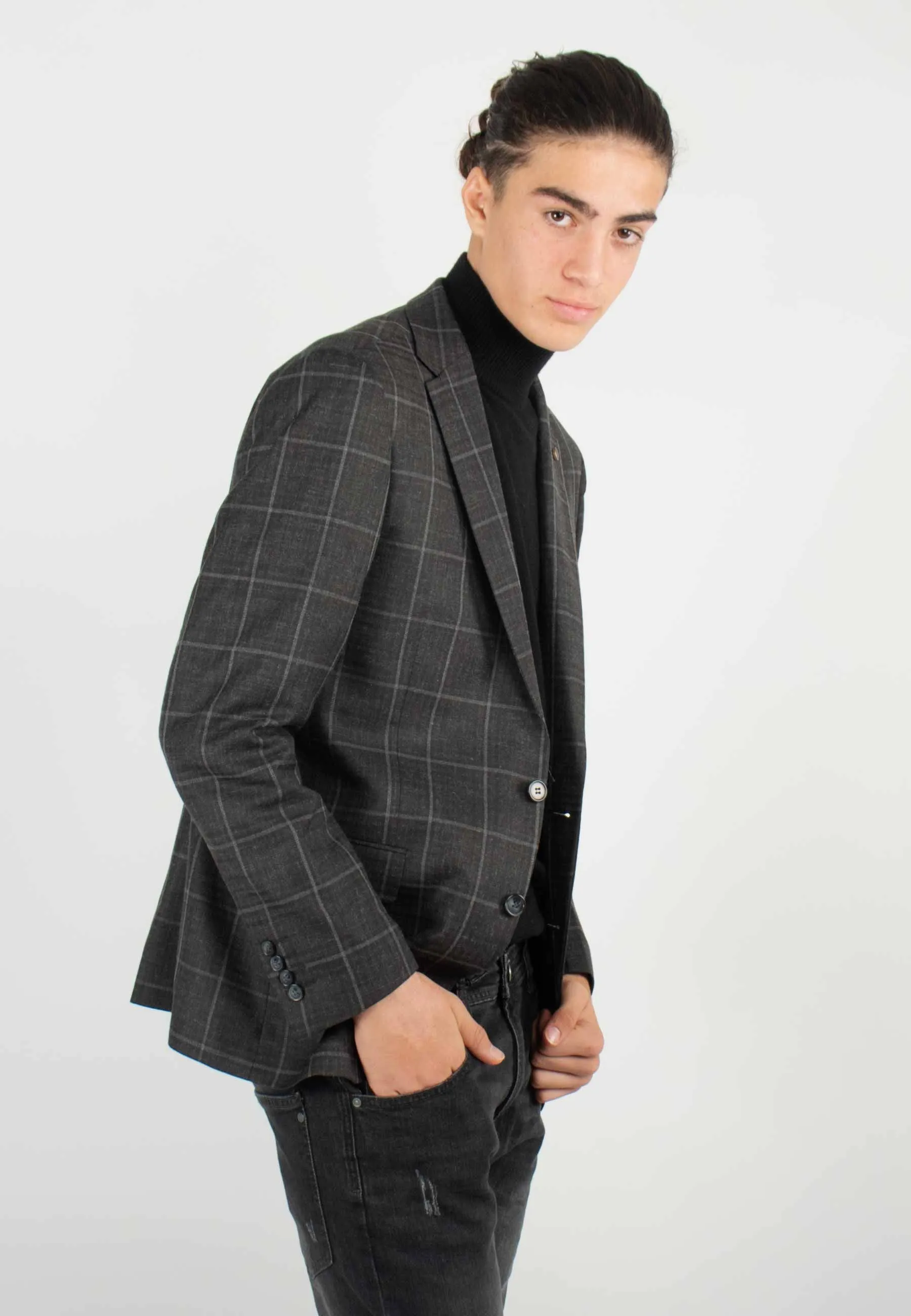 Veste de costume Homme à carreaux gris foncé