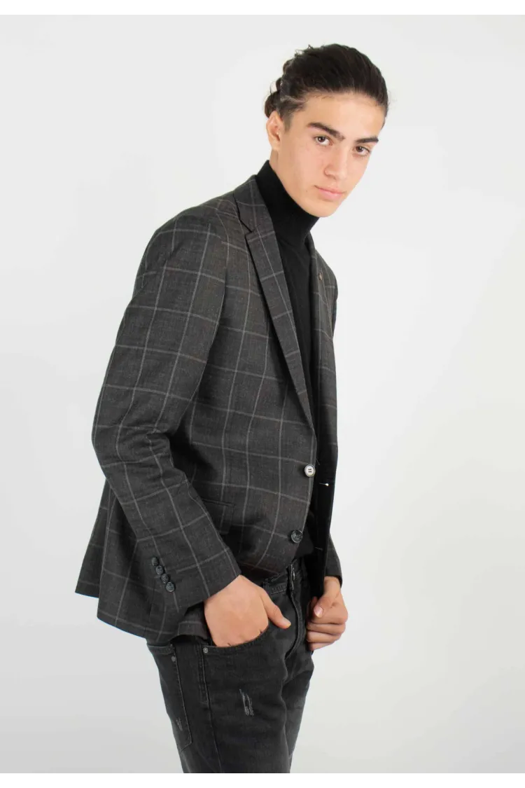 Veste de costume Homme à carreaux gris foncé