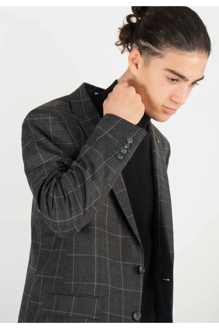 Veste de costume Homme à carreaux gris foncé