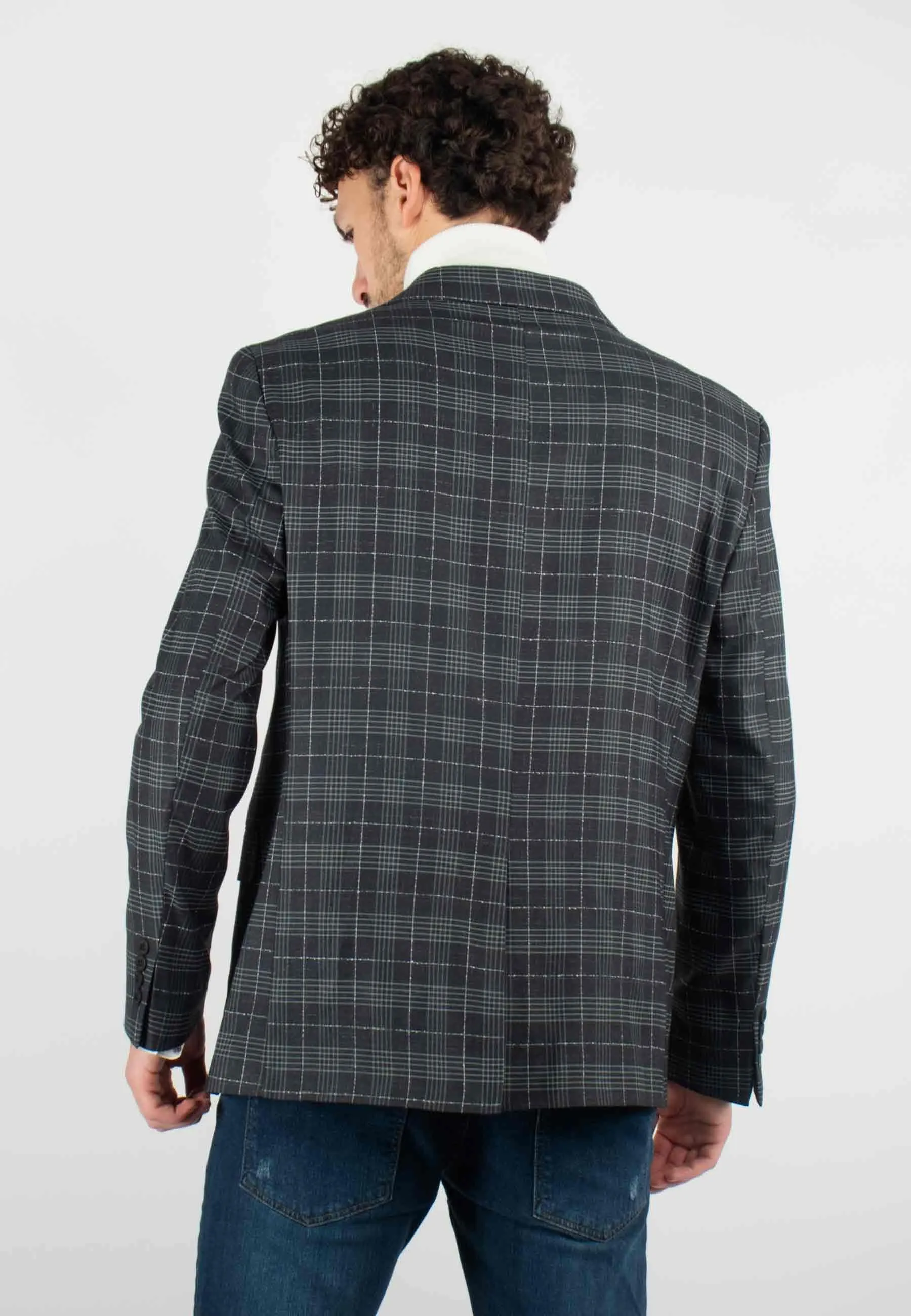 Veste de costume slim fit gris à carreaux - Look adapté à toutes occasions