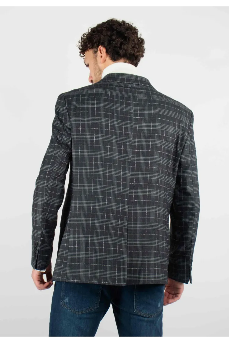 Veste de costume slim fit gris à carreaux - Look adapté à toutes occasions