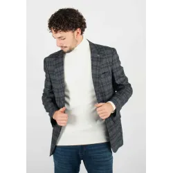 Veste de costume slim fit gris à carreaux - Look adapté à toutes occasions