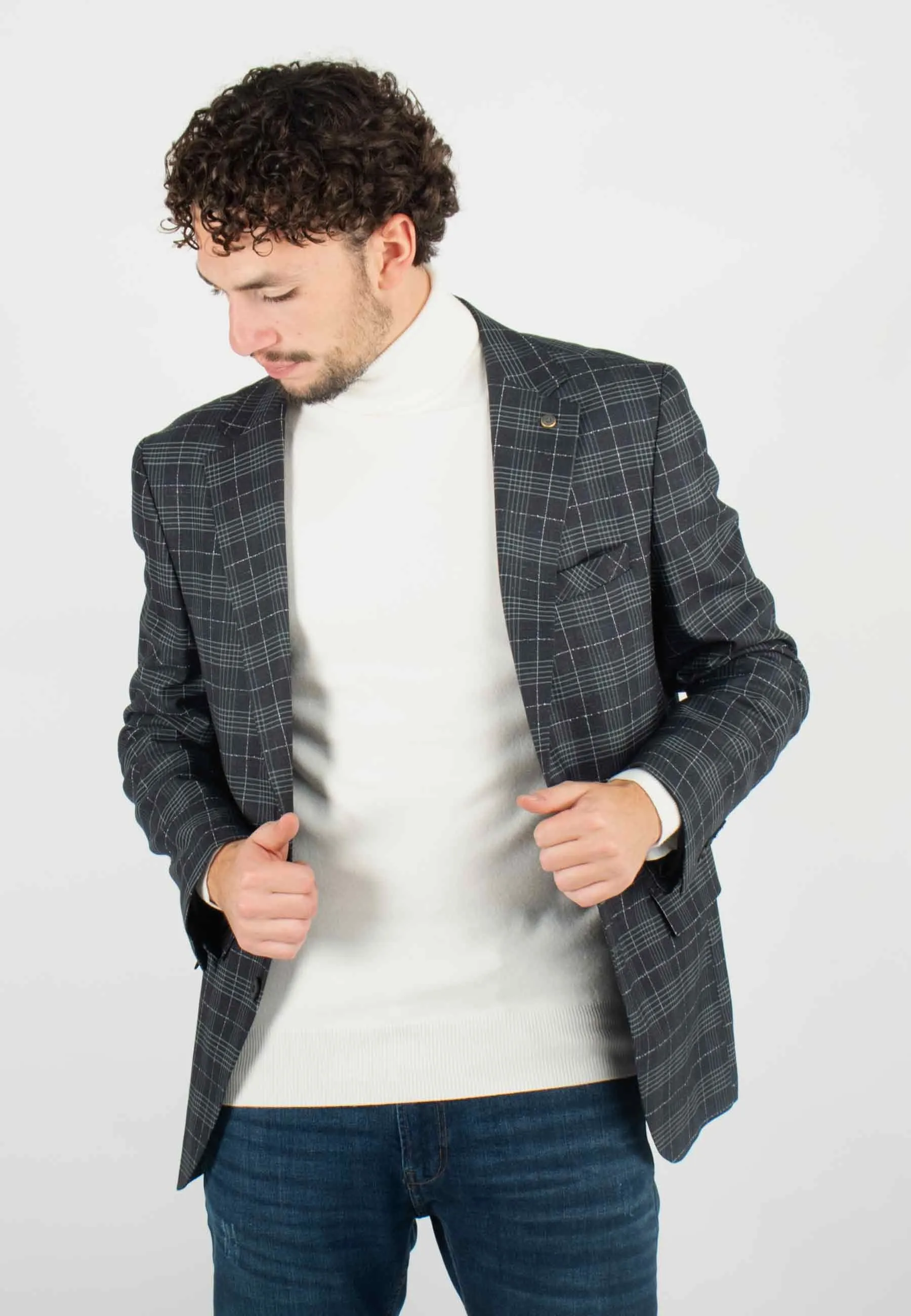 Veste de costume slim fit gris à carreaux - Look adapté à toutes occasions