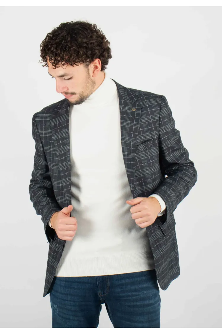 Veste de costume slim fit gris à carreaux - Look adapté à toutes occasions