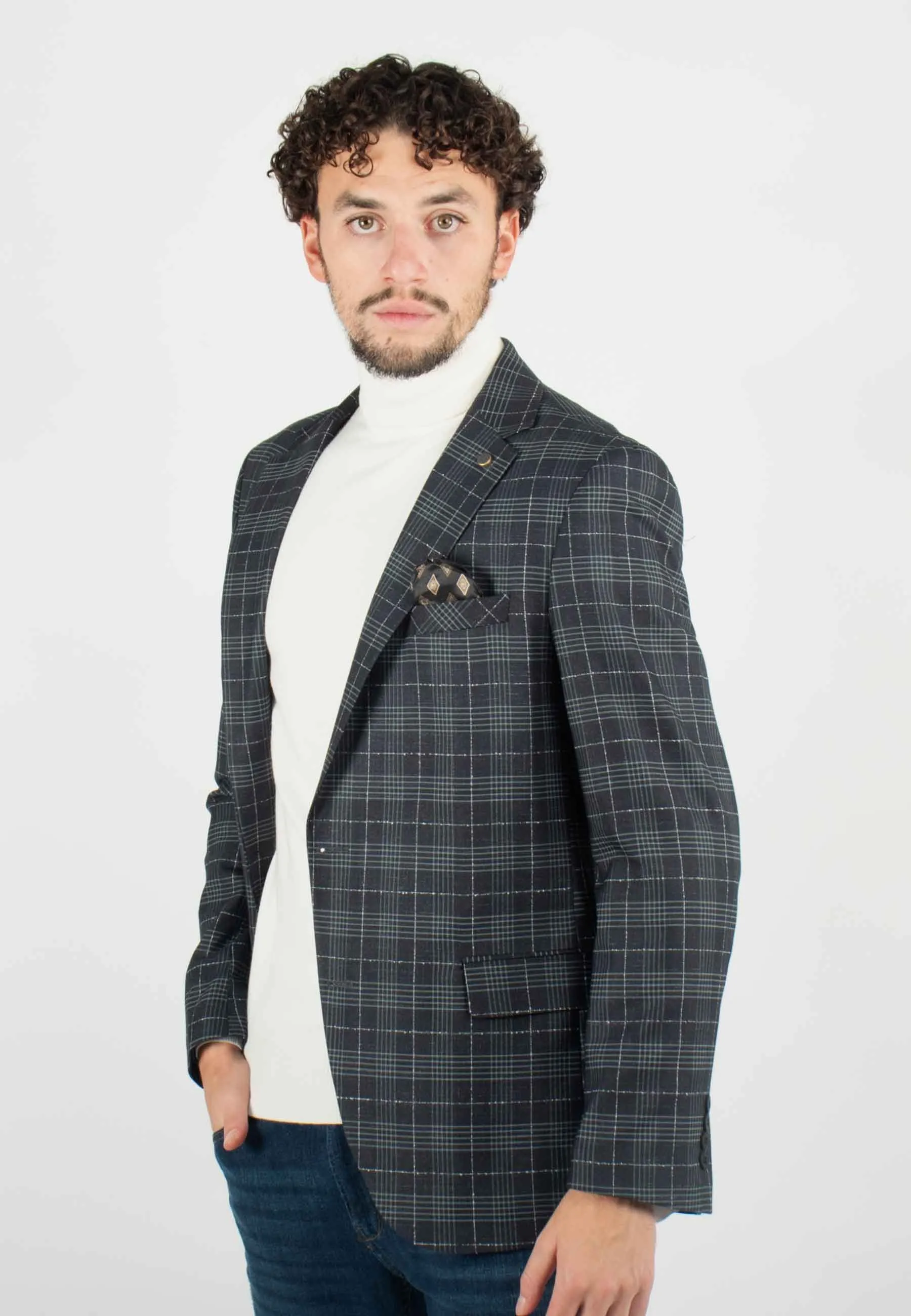 Veste de costume slim fit gris à carreaux - Look adapté à toutes occasions