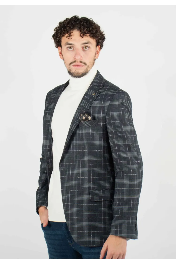 Veste de costume slim fit gris à carreaux - Look adapté à toutes occasions