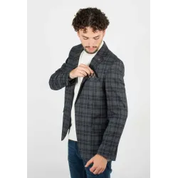 Veste de costume slim fit gris à carreaux - Look adapté à toutes occasions