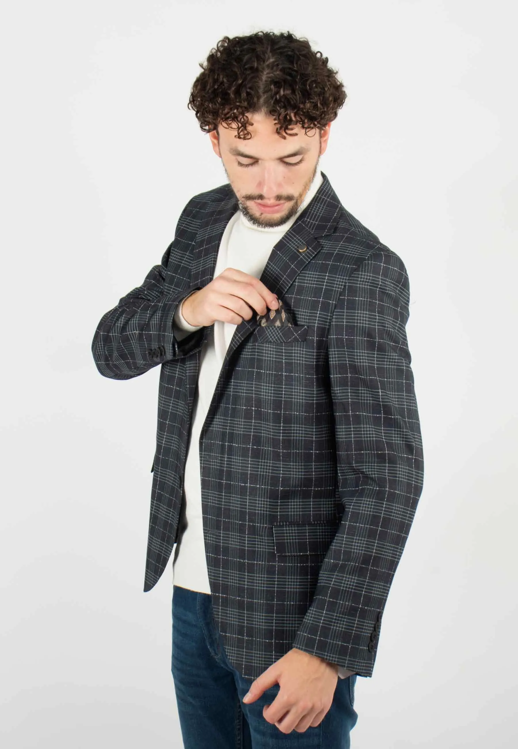 Veste de costume slim fit gris à carreaux - Look adapté à toutes occasions