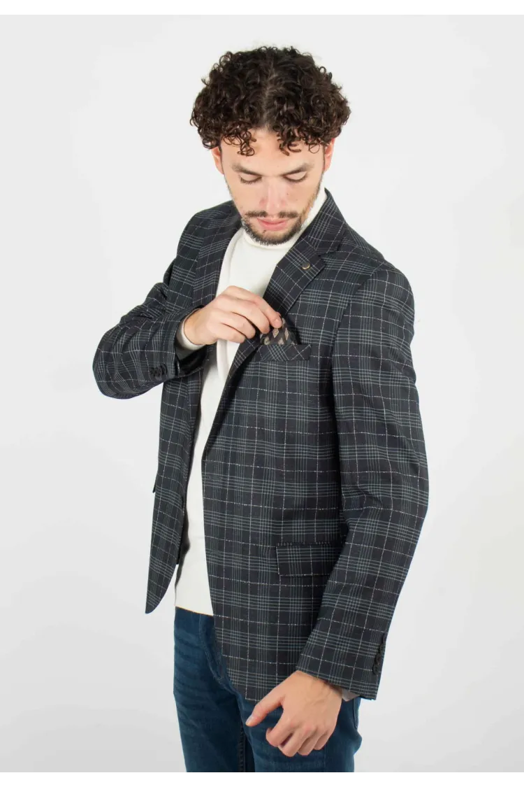 Veste de costume slim fit gris à carreaux - Look adapté à toutes occasions