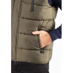 Gilet Sans Manches Homme Paragoose SPOT – Matelassé Kaki avec Capuche