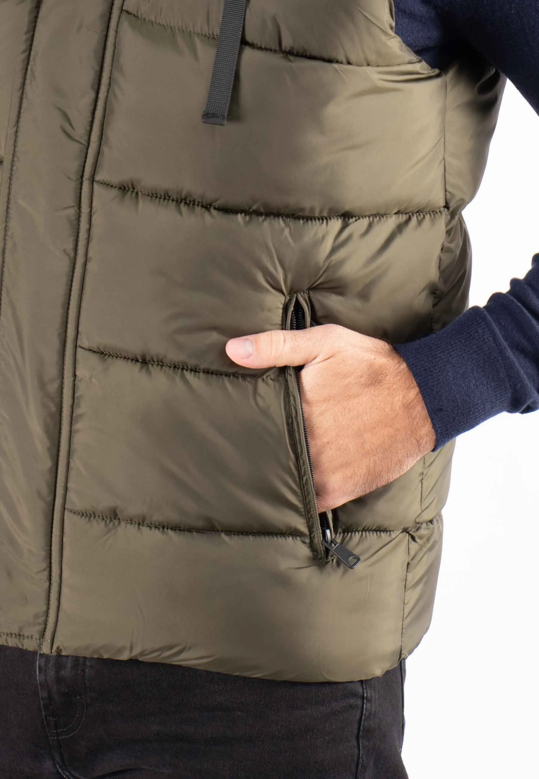 Gilet Sans Manches Homme Paragoose SPOT – Matelassé Kaki avec Capuche