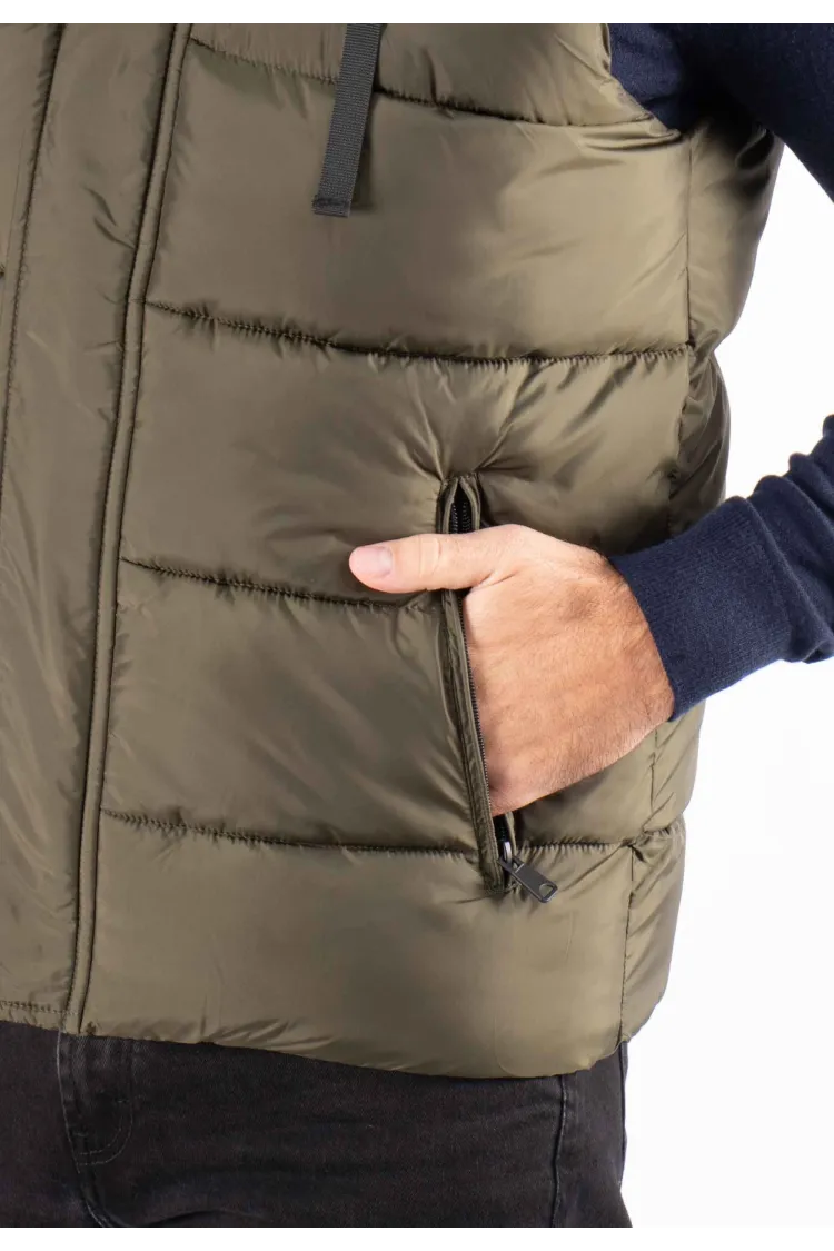 Gilet Sans Manches Homme Paragoose SPOT – Matelassé Kaki avec Capuche
