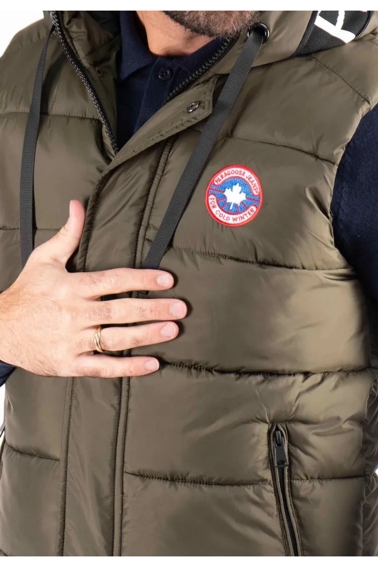 Gilet Sans Manches Homme Paragoose SPOT – Matelassé Kaki avec Capuche