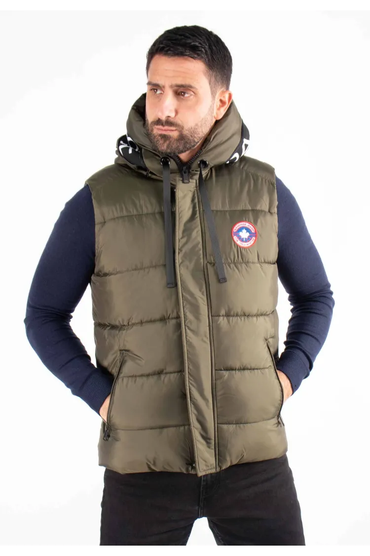 Gilet Sans Manches Homme Paragoose SPOT – Matelassé Kaki avec Capuche