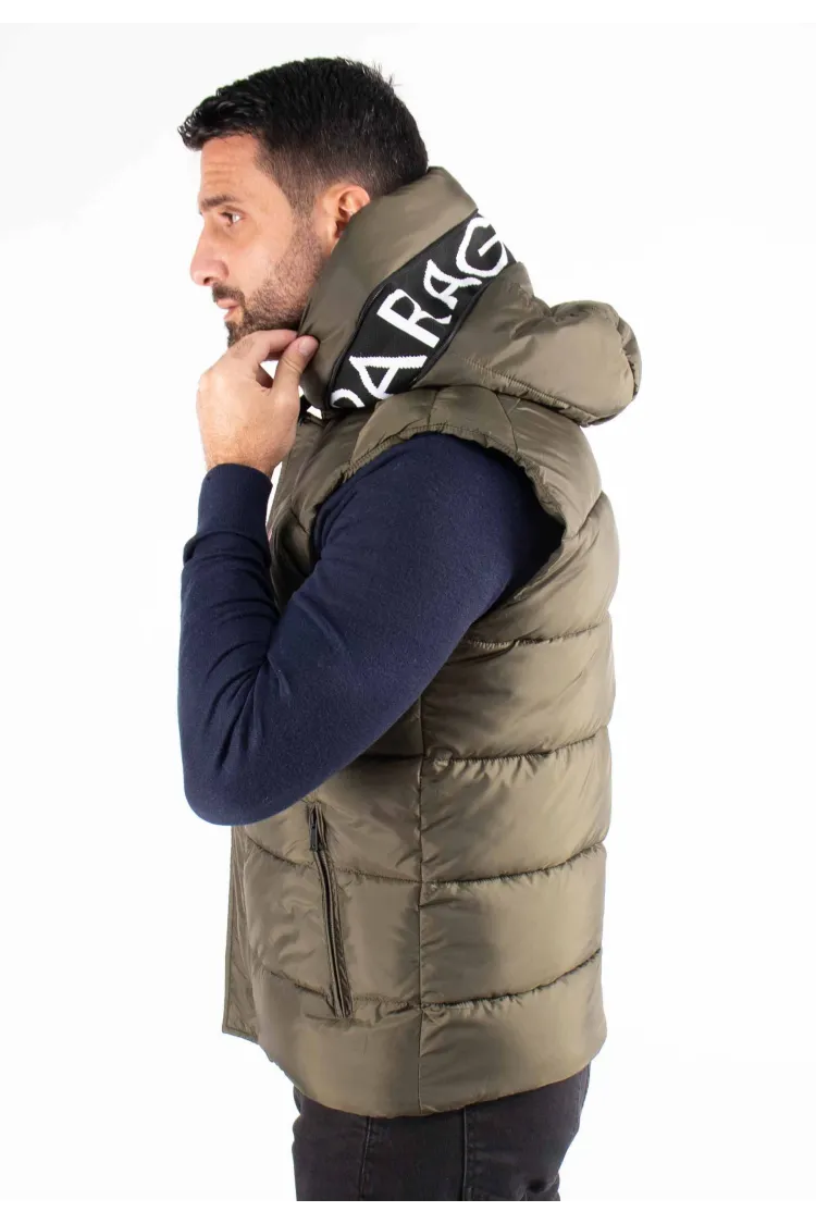 Gilet Sans Manches Homme Paragoose SPOT – Matelassé Kaki avec Capuche