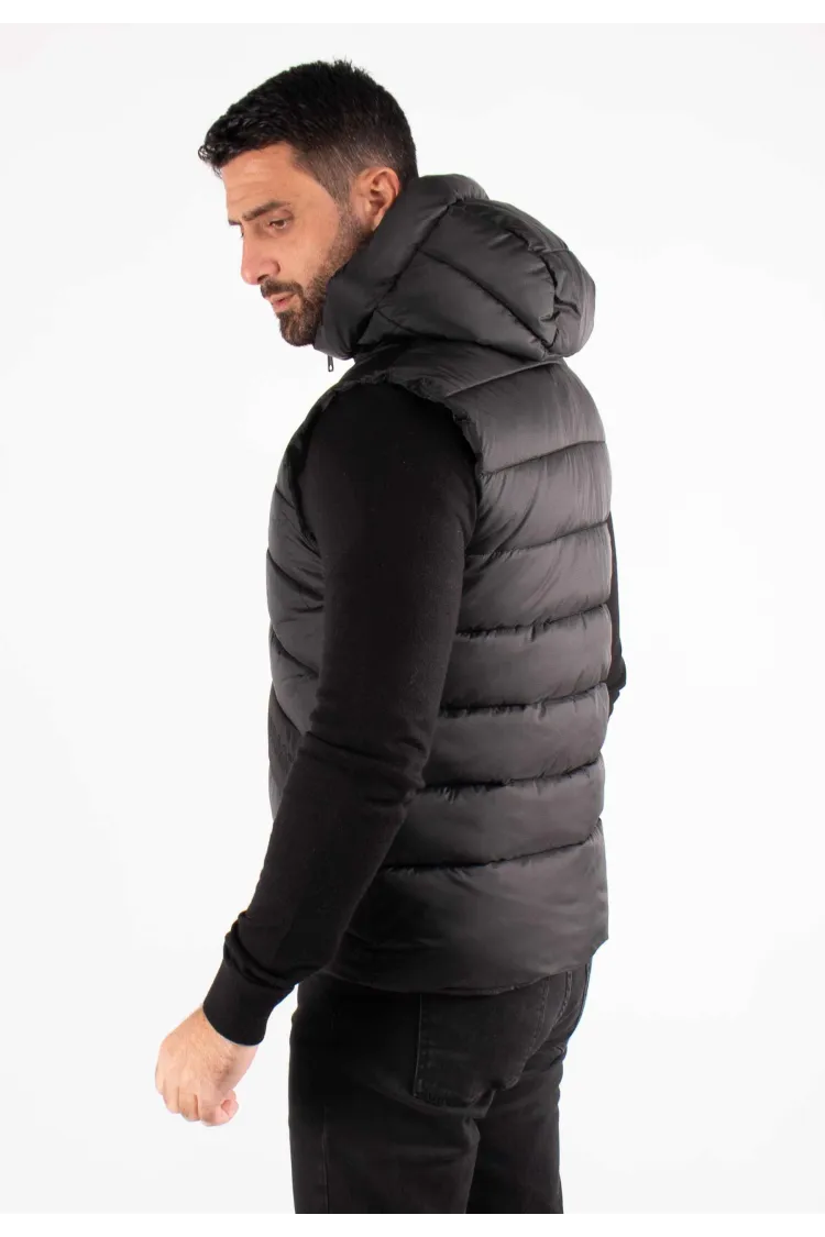 Gilet Sans Manches Homme Paragoose COLOMBUS – Matelassé Noir avec Capuche