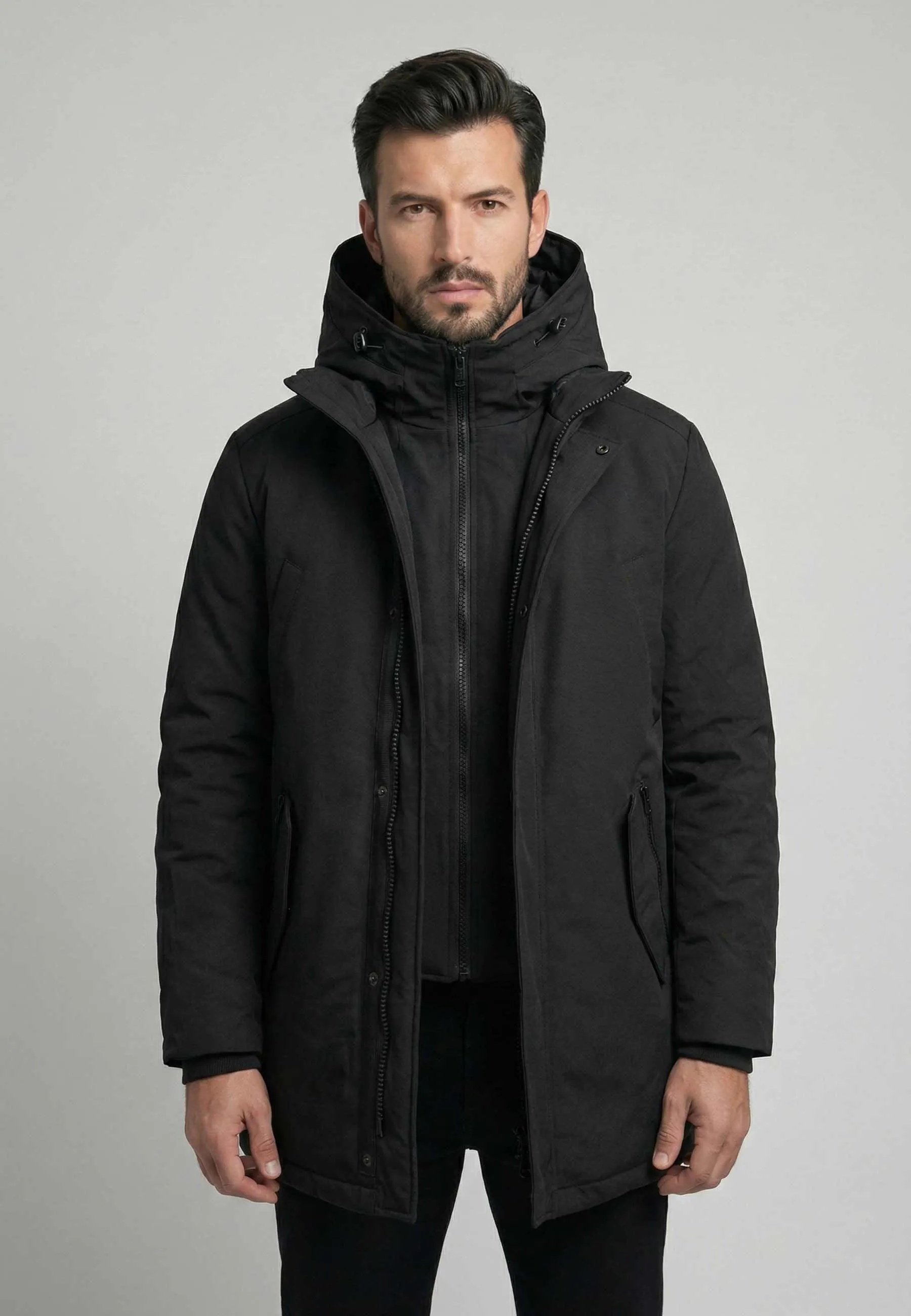 Parka 3-en-1 Polar Goose Macky – Modulable avec Capuche et Gilet Amovibles – Noir