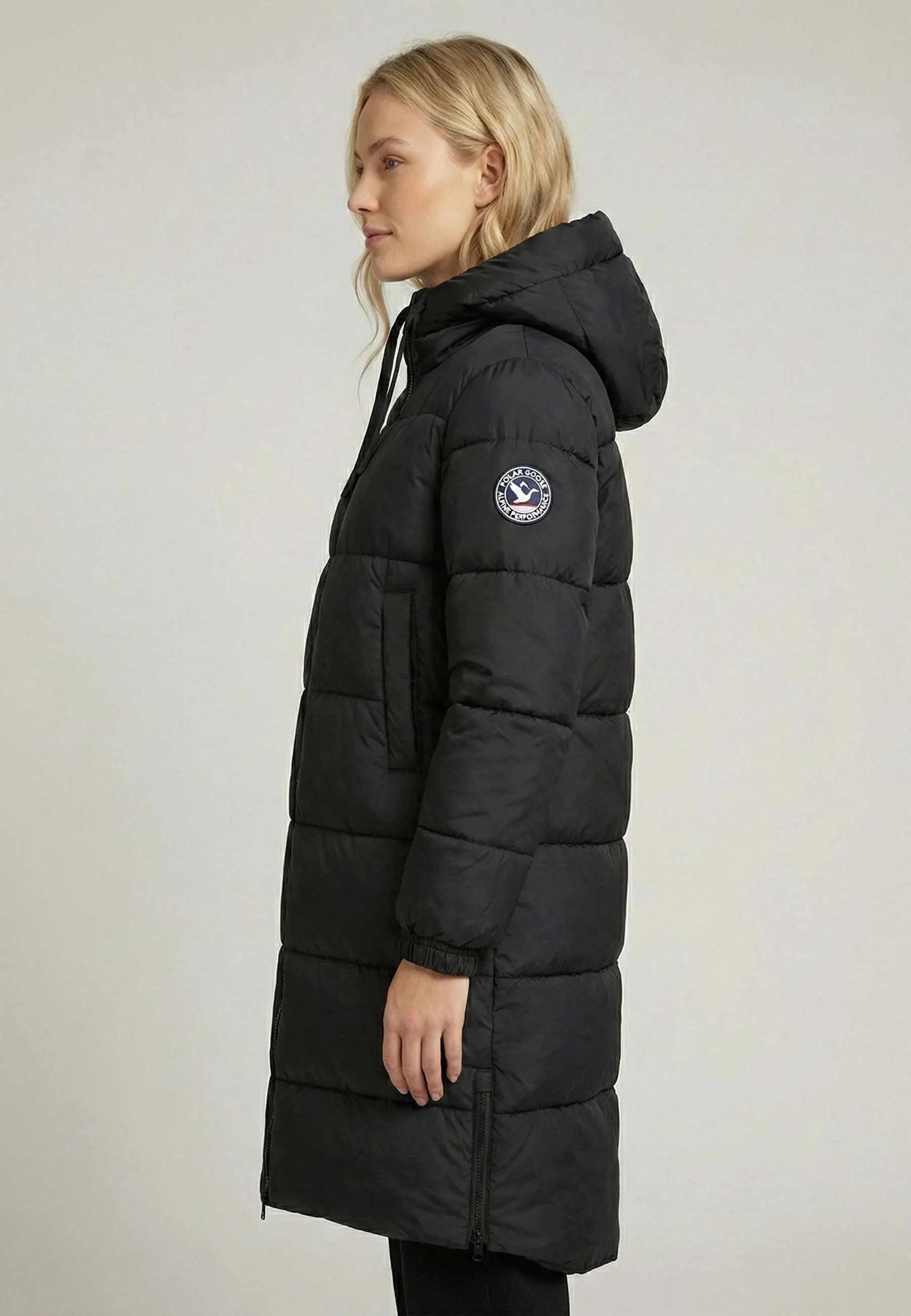 Doudoune Longue Femme Polar Goose Olga polar – Noir, Zips Latéraux