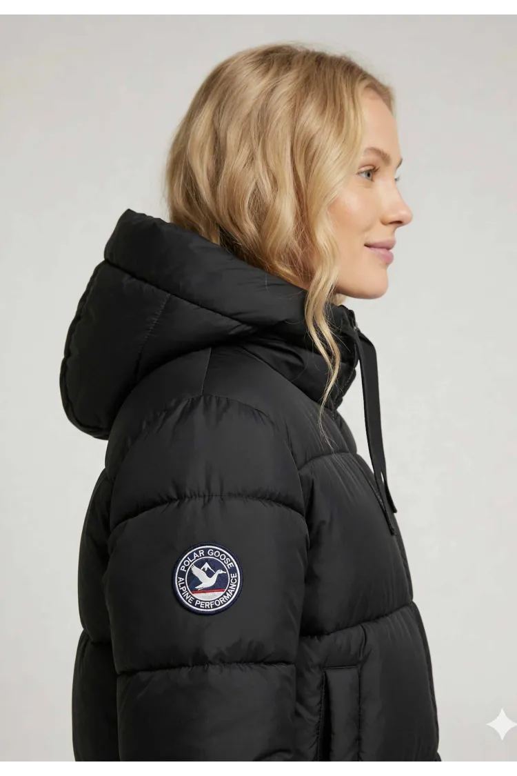 Doudoune Longue Femme Polar Goose Olga polar – Noir, Zips Latéraux