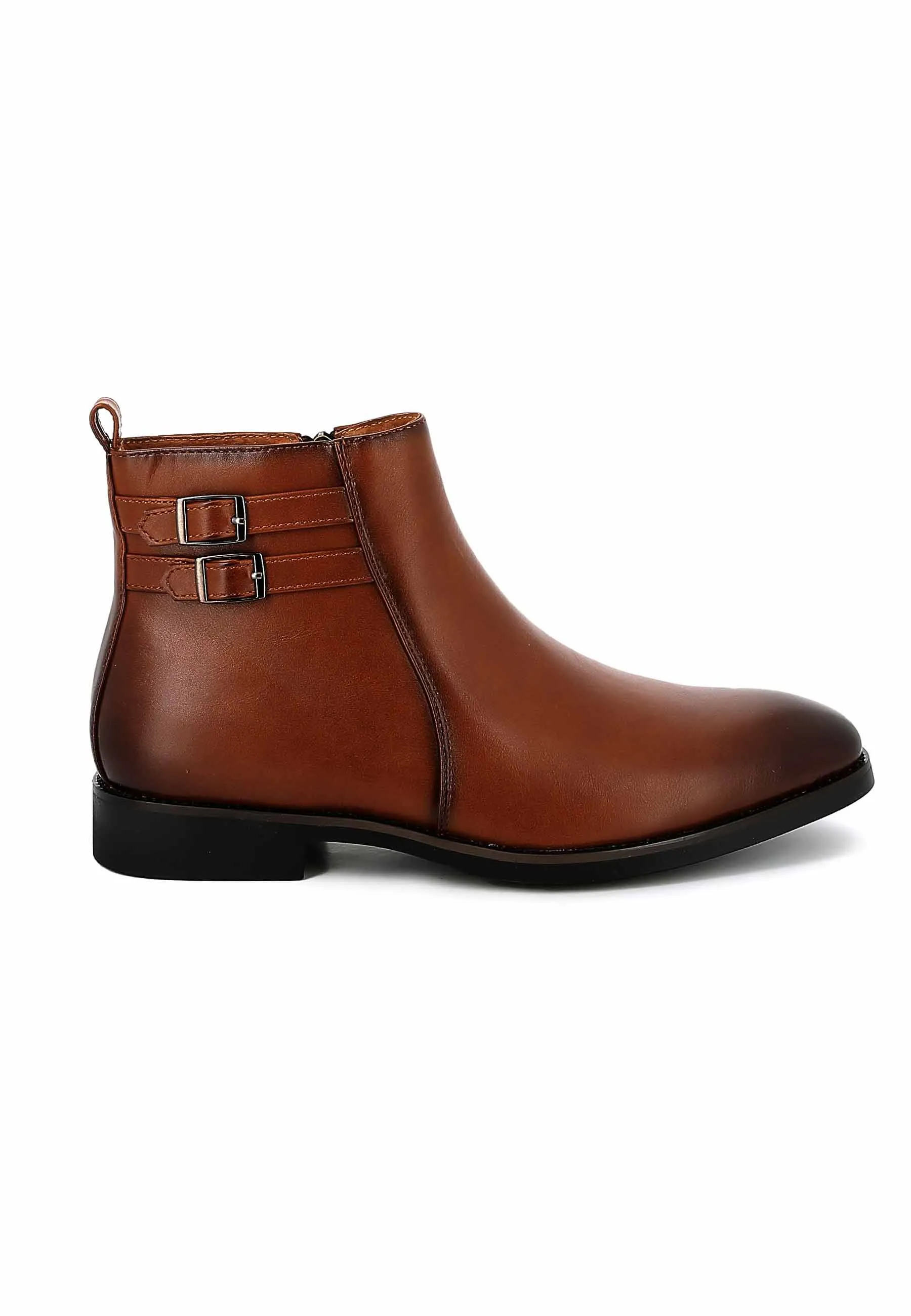 Bottines UOMO en Simili Cuir Cognacs avec boucles - Détails Distinctifs
