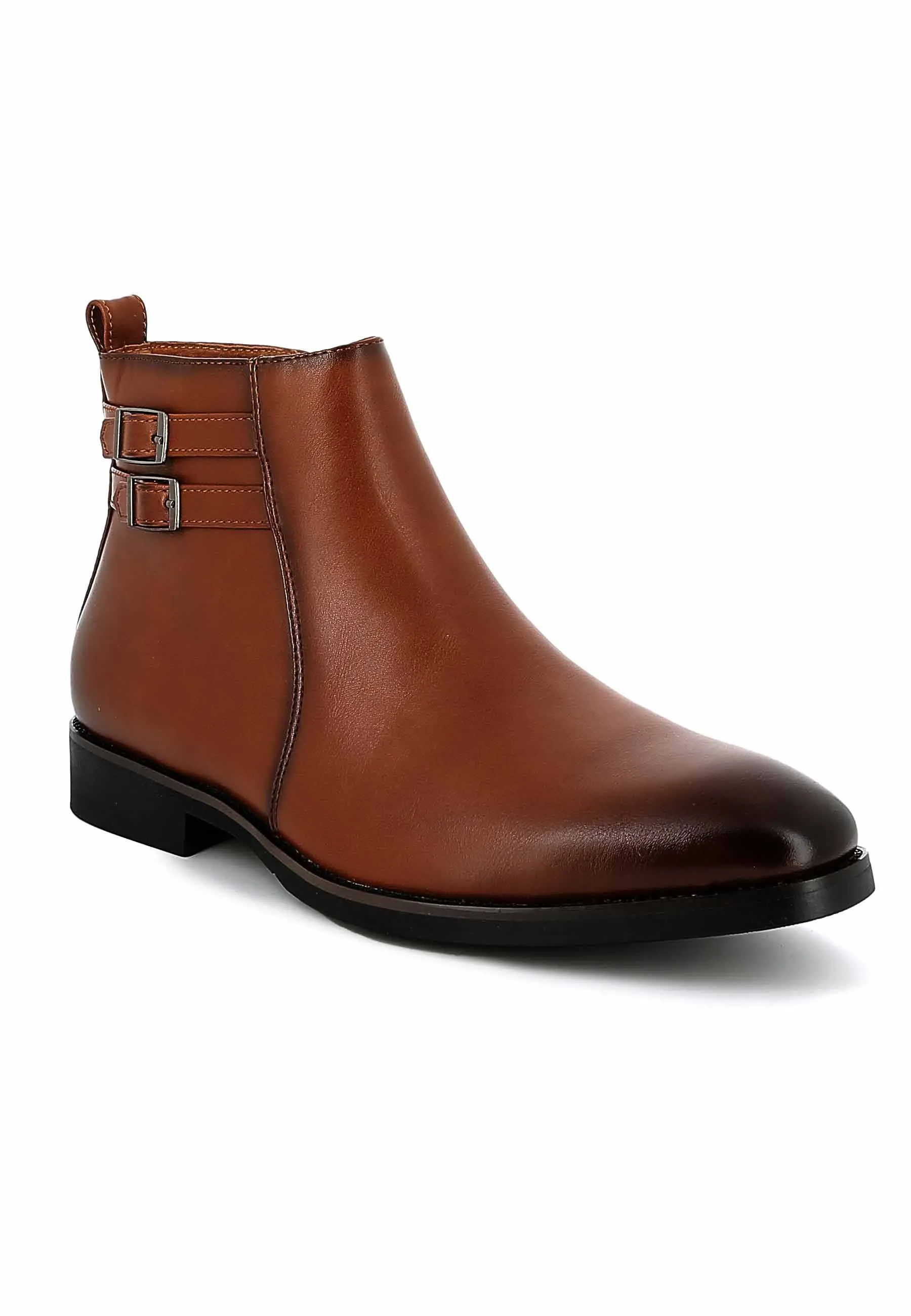 Bottines UOMO en Simili Cuir Cognacs avec boucles - Détails Distinctifs